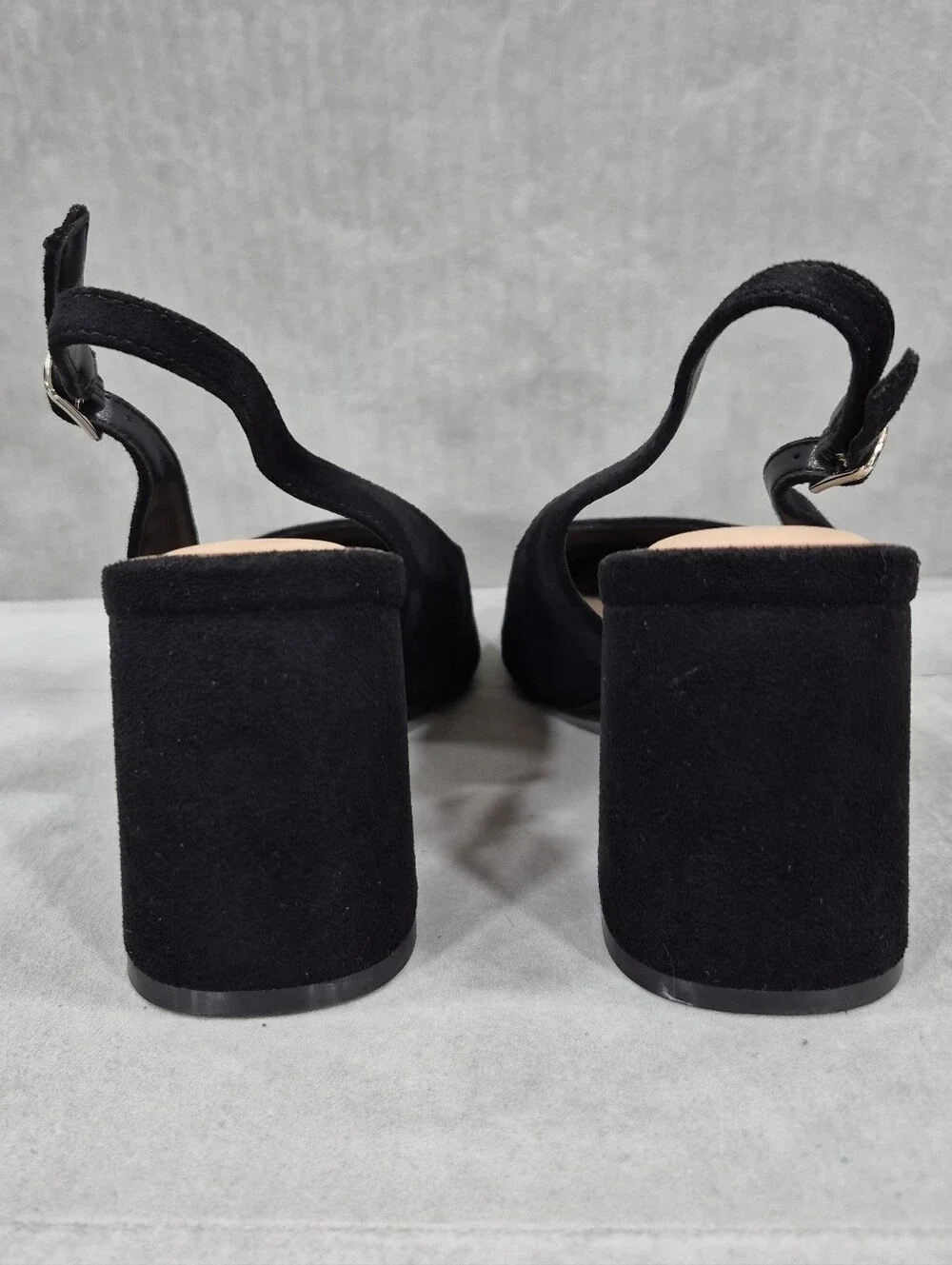 Mostrin sling back pumps women's 38.5 US 8 black suede point toe block heels